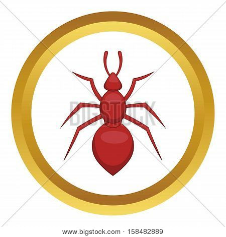 Ant vector icon in golden circle, cartoon style isolated on white background