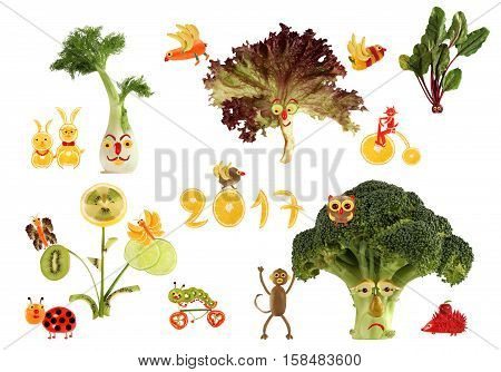 Creative food concept. Fabulous country made of fruits and vegetables.