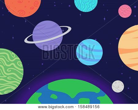 Vector Illustration of Planets on Universe as Background