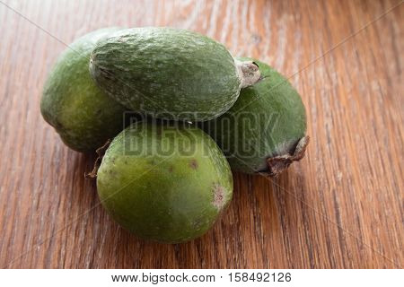 Feijoa Fruit On Wooden Background