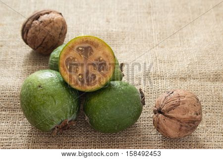 Feijoa Fruit On Wooden Background