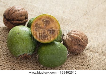 Feijoa Fruit On Wooden Background