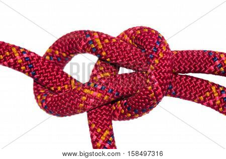 bowline knot red rope. Isolated on white background.