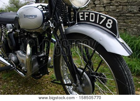 Triumph Tiger 1939 500cc Motorcycle. Photographed at Coleford Carnival of Transport, England. 12th April 2009. (offside front quarter view)
