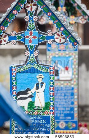 Sapanta Romania - November 17 2016: Image of the graveyard in Sapanta Romania called 