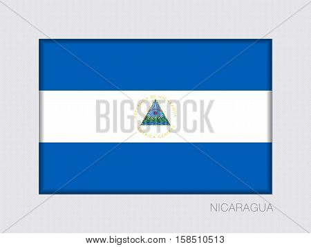 Flag of Nicaragua. Rectangular Official Flag. Aspect Ratio 2 to 3. Under Gray Cardboard with Inner Shadow