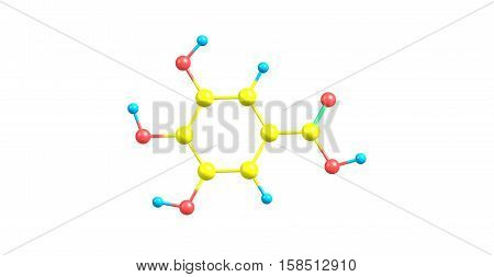 Gallic acid is a trihydroxybenzoic acid a type of phenolic acid found in gallnuts sumac witch hazel tea leaves oak bark and other plants. 3d illustration