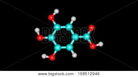 Gallic acid is a trihydroxybenzoic acid a type of phenolic acid found in gallnuts sumac witch hazel tea leaves oak bark and other plants. 3d illustration