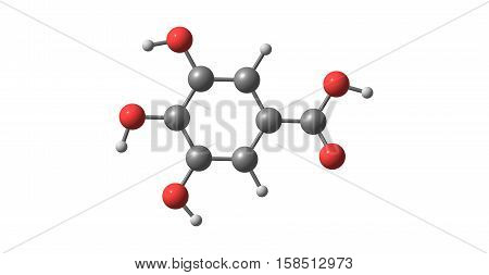 Gallic acid is a trihydroxybenzoic acid a type of phenolic acid found in gallnuts sumac witch hazel tea leaves oak bark and other plants. 3d illustration