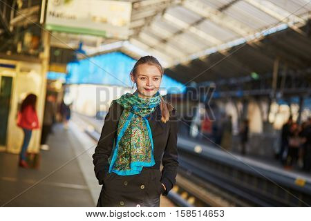 Beautiful Young Woman Waiting For A Train