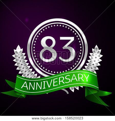 Eighty three years anniversary celebration with silver ring and ribbon.