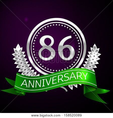 Eighty six years anniversary celebration with silver ring and ribbon.