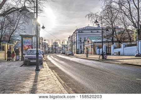 MOSCOW RUSSIA - November 11.2016: Ancient street in the historical center of city. Pyatnitskaya Street