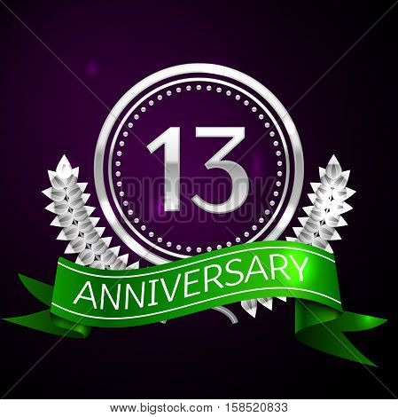 Thirteen years anniversary celebration with silver ring and ribbon.