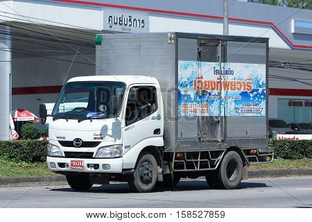 CHIANG MAI THAILAND - OCTOBER 27 2016: Cold Container Truck for Ice Transportation of Viang Tip Waree Company. Photo at road no.121 about 8 km from downtown Chiangmai thailand.