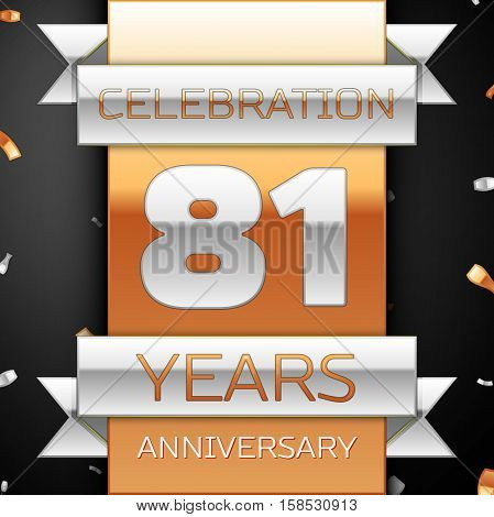 Eighty one years anniversary celebration golden and silver background. Anniversary ribbon