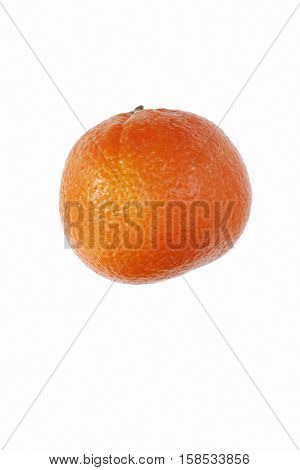 Clementine (Citrus x hybrid Clementina). Hybrid between Mandarin orange and Sweet orange. Image of single fruit isolated on white background
