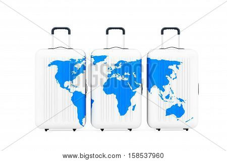 Traveling Bags with World Map on a white background. 3d Rendering