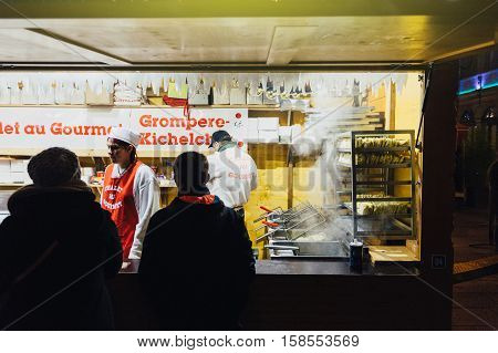 STRASBOURG FRANCE - NOV 28 2015: Traditional Luxembourg potatoes food at the Christmas Market