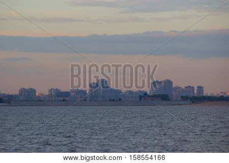 modern city on the riverside bridht blue colors
