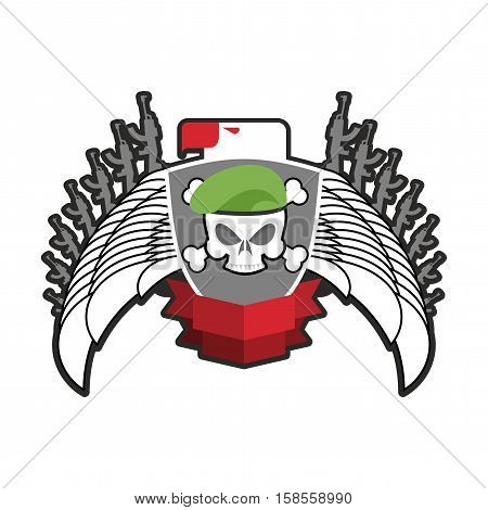 Military Emblem. Army Logo. Soldiers Badge. Skull In Beret. Wings And Weapons. Eagle And Guns. Aweso