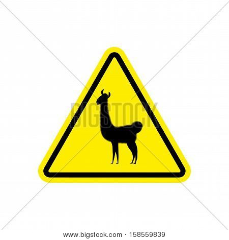 Lama Warning Sign Yellow. Llama Hazard Attention Symbol. Danger Road Sign Triangle Animal