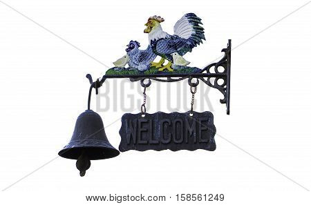 Doorbell welcome, chicken symbol bell isolate in WhiteBackground