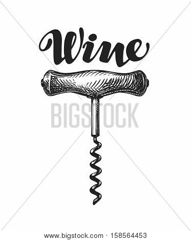 Wine corkscrew sketch. Vector illustration isolated on white