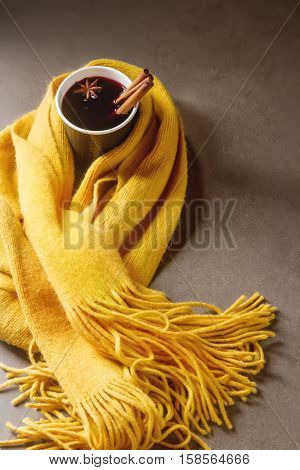 Christmas Drink. Mulled Red Wine In A Paper Cup With Black Karit