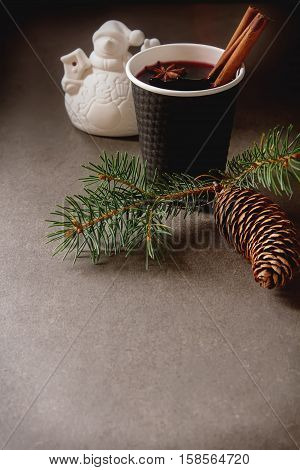 Christmas Drink. Mulled Red Wine In A Paper Cup With Black Karit