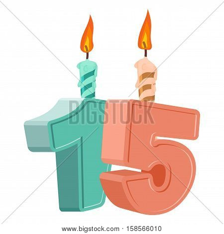 15 Years Birthday. Number With Festive Candle For Holiday Cake. Fifteen Anniversary