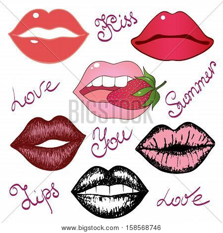 Vector set of lips with different shapes and colors