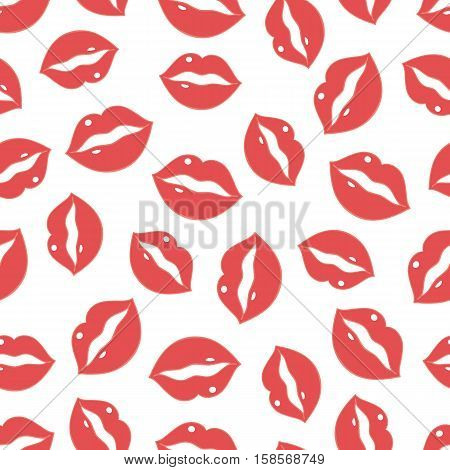 Vector seamless pattern with red lips on a white background