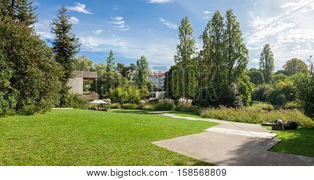 Lisbon, Portugal - October 19, 2016: Gardens of the Calouste Gulbenkian foundation. An urban park open to the public, and very popular especially among College students.