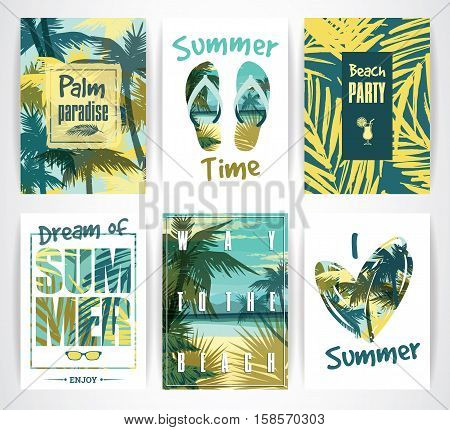 Set of summer cards with hand-drawing elements. Vector illustrations