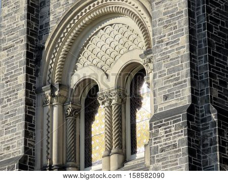 Toronto Canada November 2016: Vindow of main building of the University of Toronto.