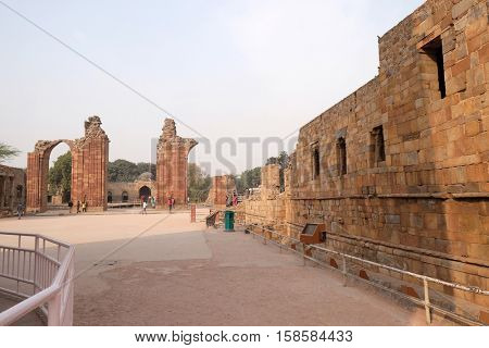 DELHI, INDIA - FEBRUARY 13 : Qutab Minar complex, Delhi, India on February 13, 2016.