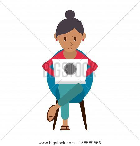 beutiful girl using laptop sitting vector illustration eps 10