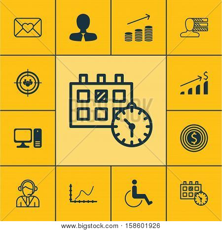 Set Of 12 Universal Editable Icons. Can Be Used For Web, Mobile And App Design. Includes Icons Such As Manager, Operator, Business Goal And More.