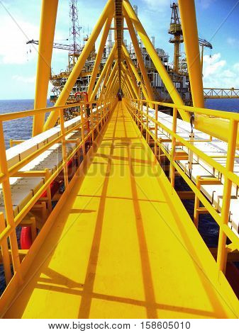Offshore oil and gas central process, Walking bridge link oil to gas platform, Petroleum industry