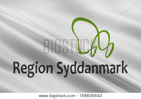 Flag of Southern Denmark Region. 3d illustration