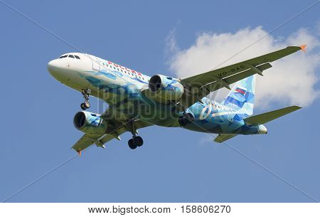 SAINT PETERSBURG, RUSSIA - JUNE 29, 2015: Airbus A319-111 (VQ-BAS) of the airline 