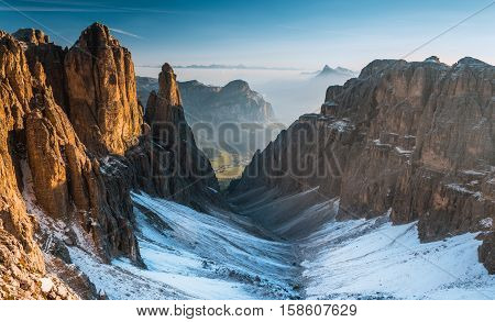 Scenic view of Italian Dolomites on sunny autumn day