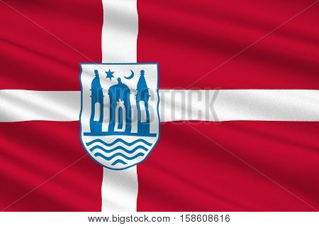 Flag of Svendborg in Southern Denmark Region. 3d illustration