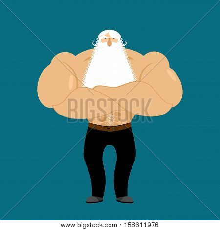Retired Athlete. Strong Grandfather Fitness. Old Man Sports. Powerful Creaker With White Beard
