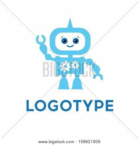Robot logo template. Cute logotype isolated on white background. Future technologies theme. Vector concept symbol.