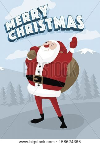 Vector Merry Christmas Greeting Card With Santa Claus