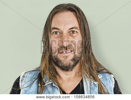 Man Long Hair Hairstyle Smiling Sneer Portrait Concept