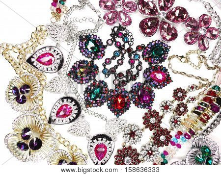 jewelry as fashion background necklace with bright crystals set