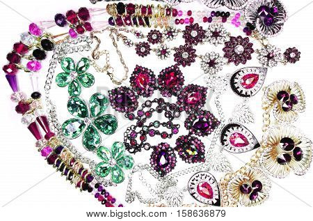 jewelry as fashion background necklace with bright crystals set